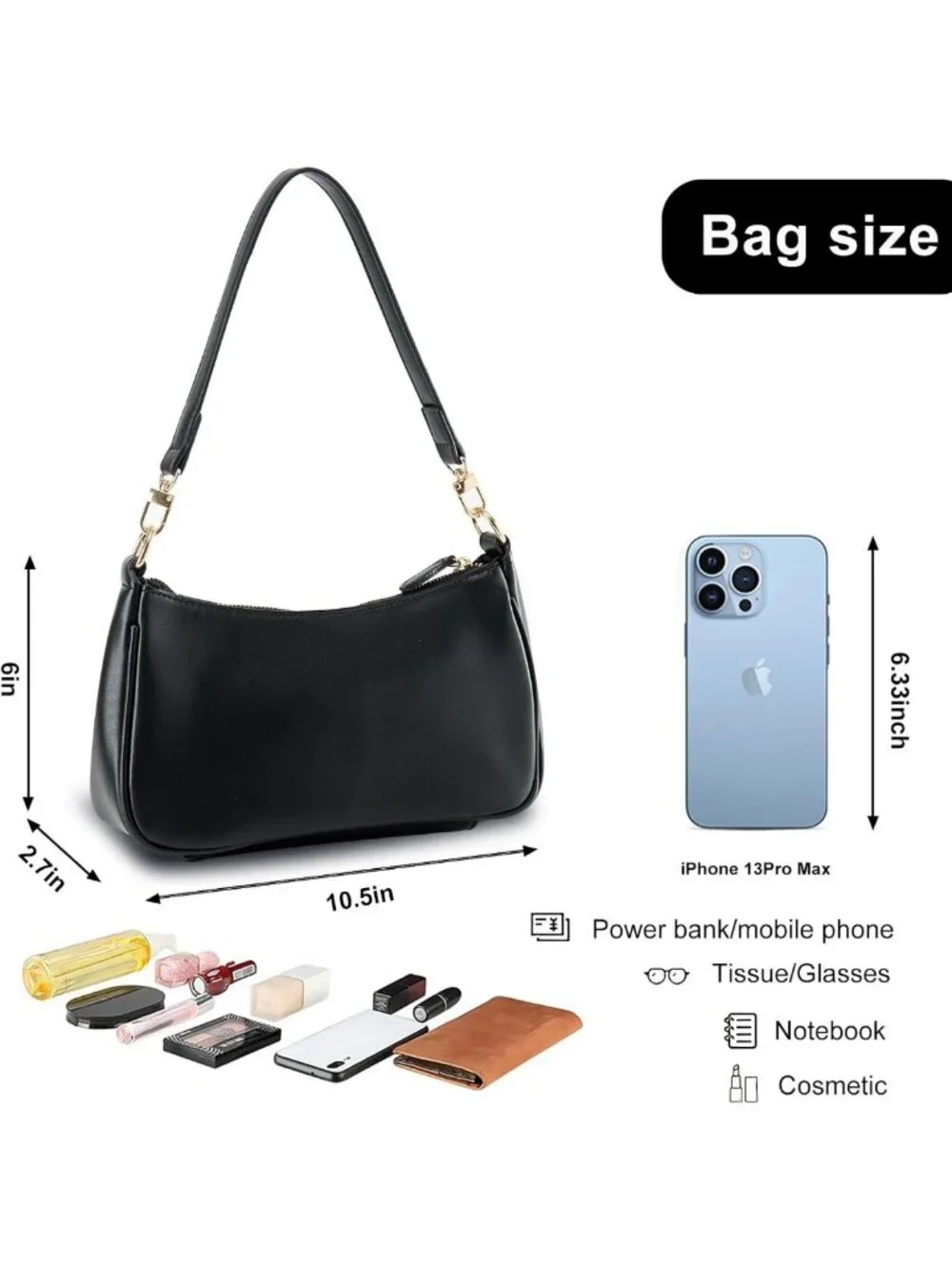 Stylish Women's Shoulder Bag with 2 Removable Straps, Zipper Closure, Tote